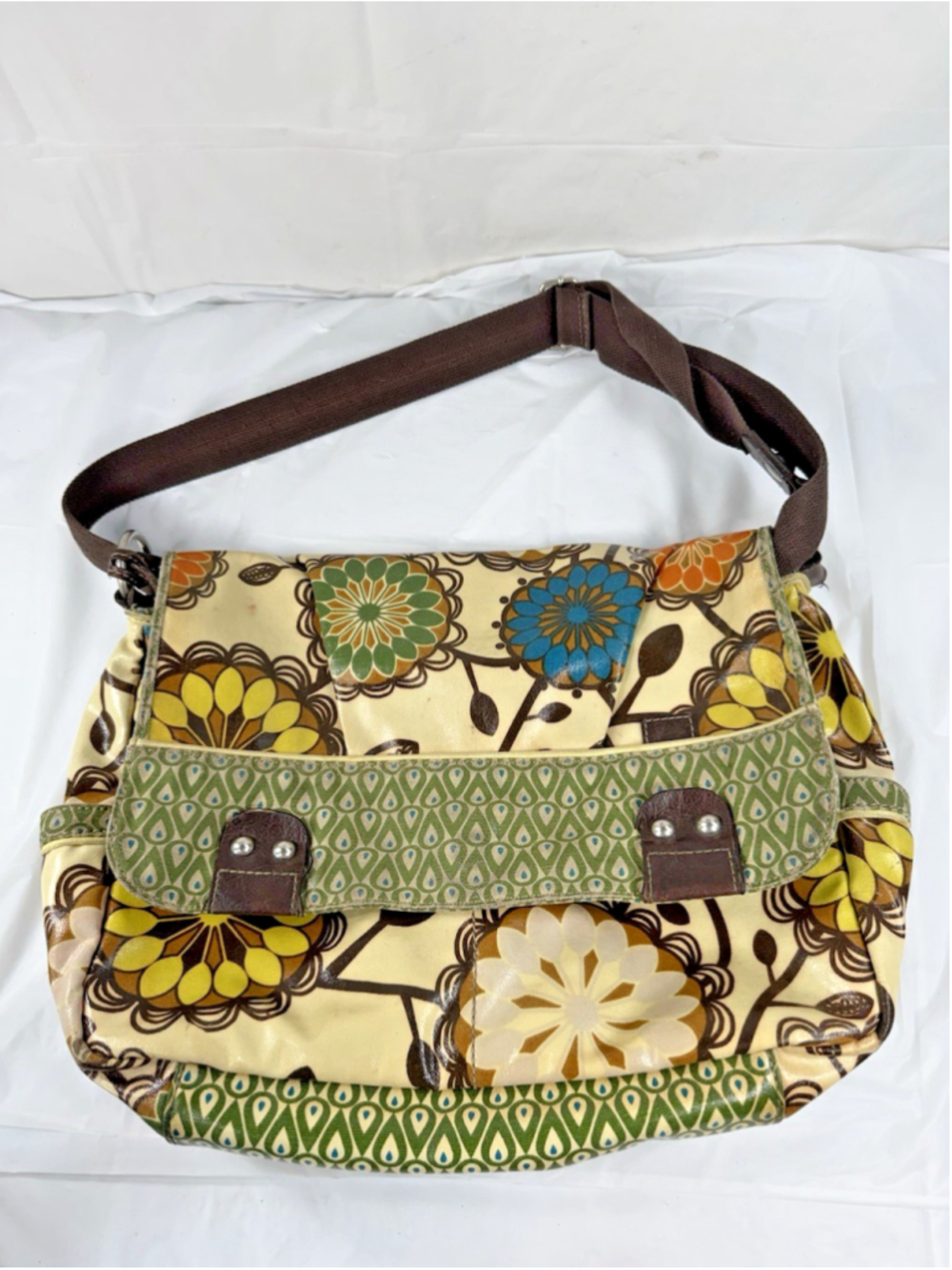 Vtg Fossil Key Per Messenger Bag laptop Coated Canvas Y2K 90s
